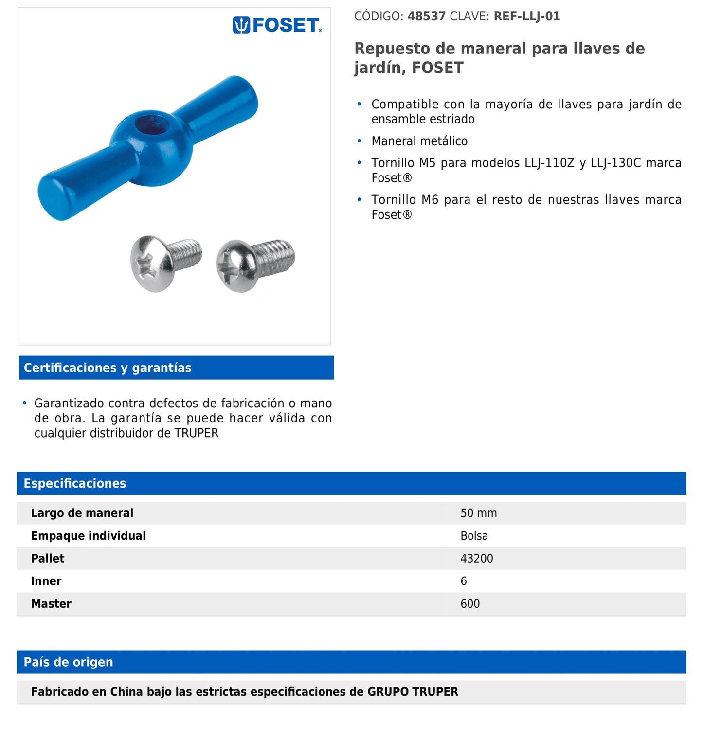 Repuesto de maneral metálico para llaves de jardín