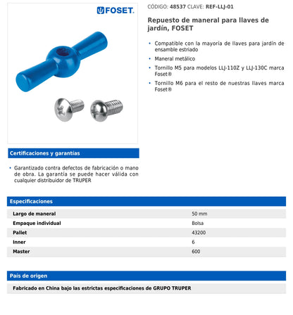Repuesto de maneral metálico para llaves de jardín
