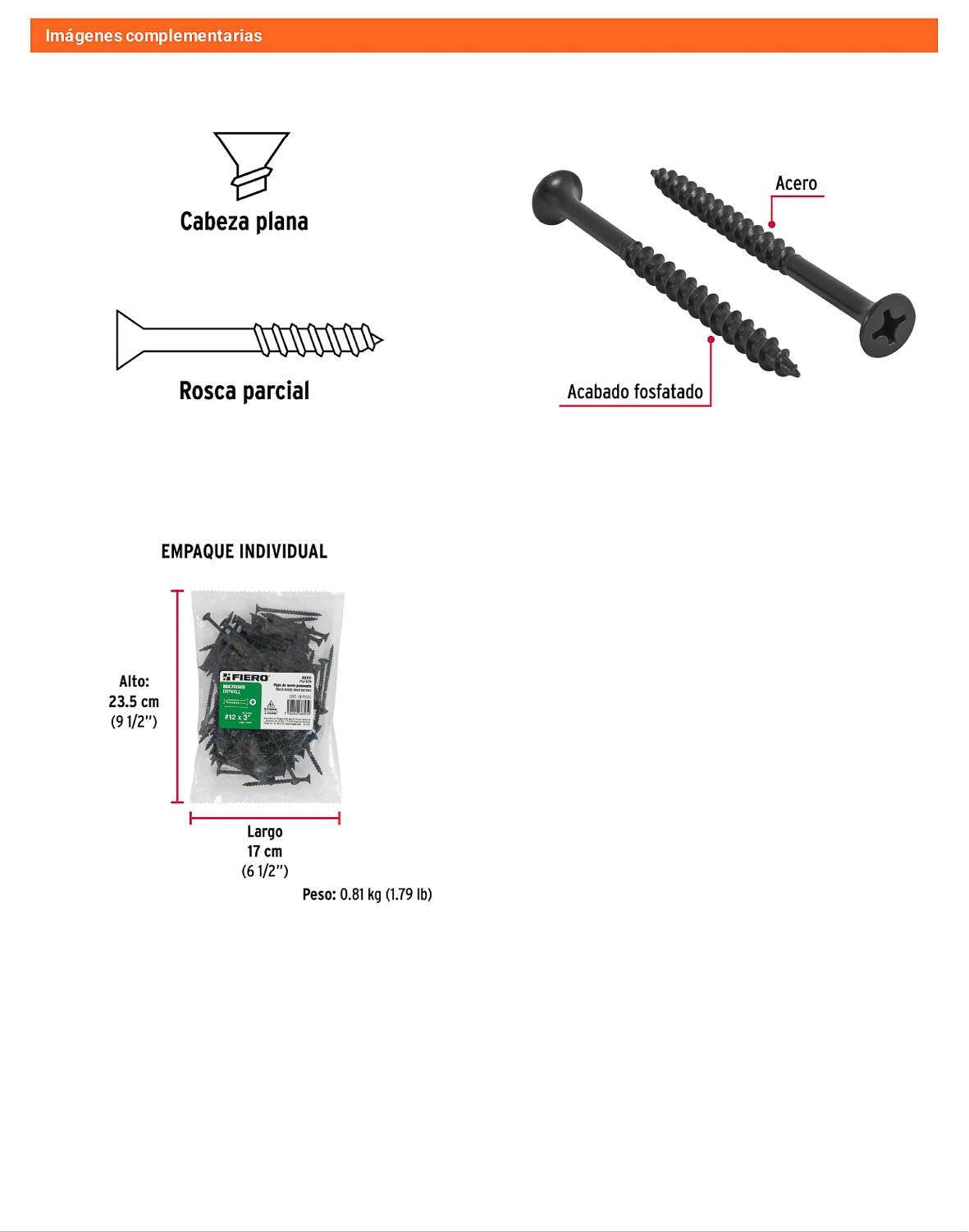 100 Tornillos Multiusos 12 x 3 pulg
