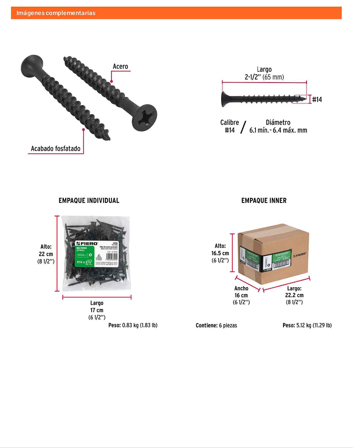 100 Tornillos Multiusos 14 x 2-1/2 pulg