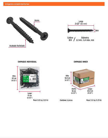 100 Tornillos Multiusos 14 x 2-1/2 pulg