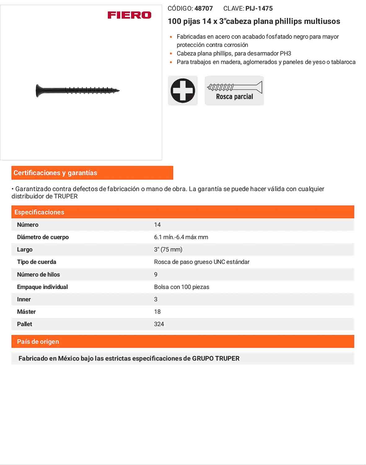 100 Tornillos Multiusos 14 x 3 pulg