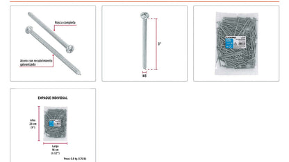 Tornillo gypsum para lamina 8 x 3 pulg