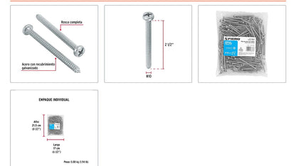 Tornillo gypsum para lamina 10 x 2-1/2 pulg