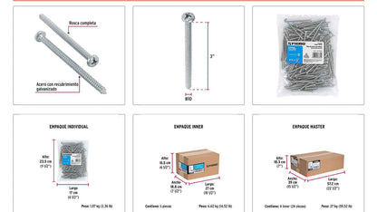 Tornillo gypsum para lamina 10 x 3 pulg