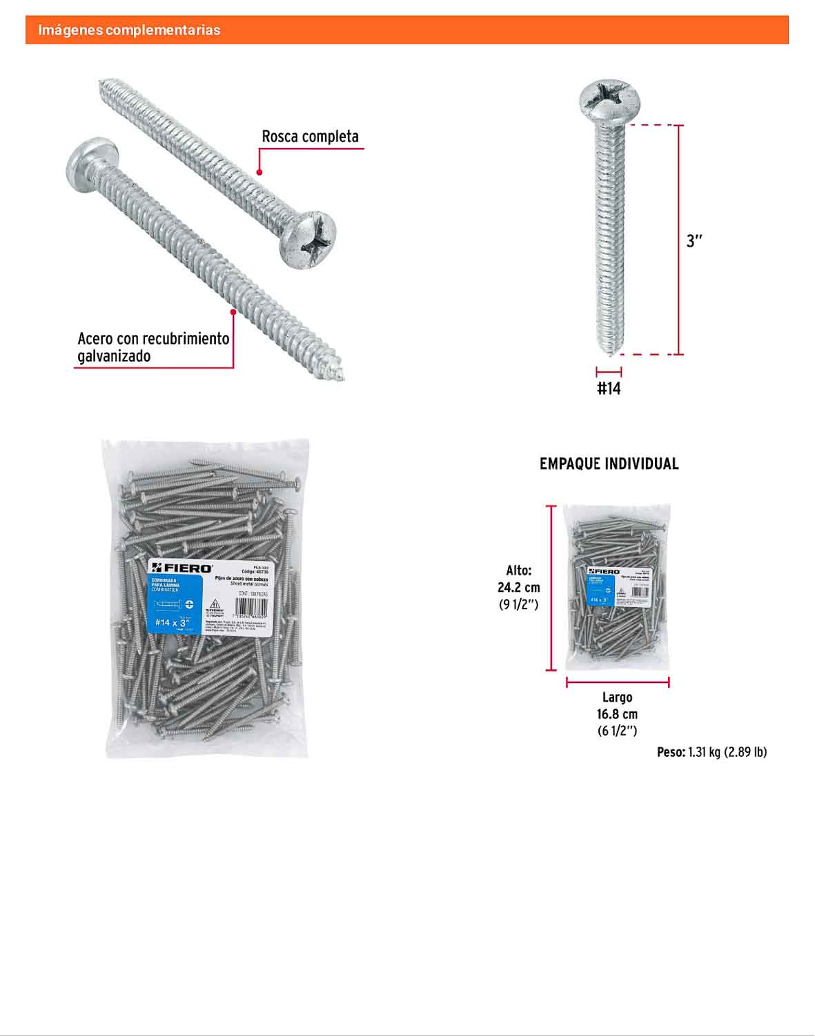 Tornillo gypsum para lamina 14 x 3 pulg