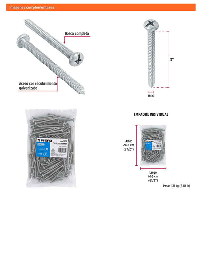 Tornillo gypsum para lamina 14 x 3 pulg