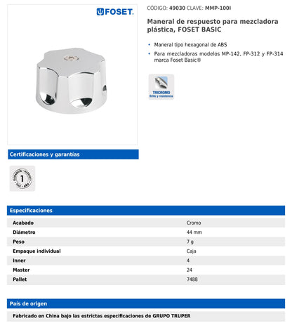 Maneral hexagonal de repuesto para mezcladora plástic
