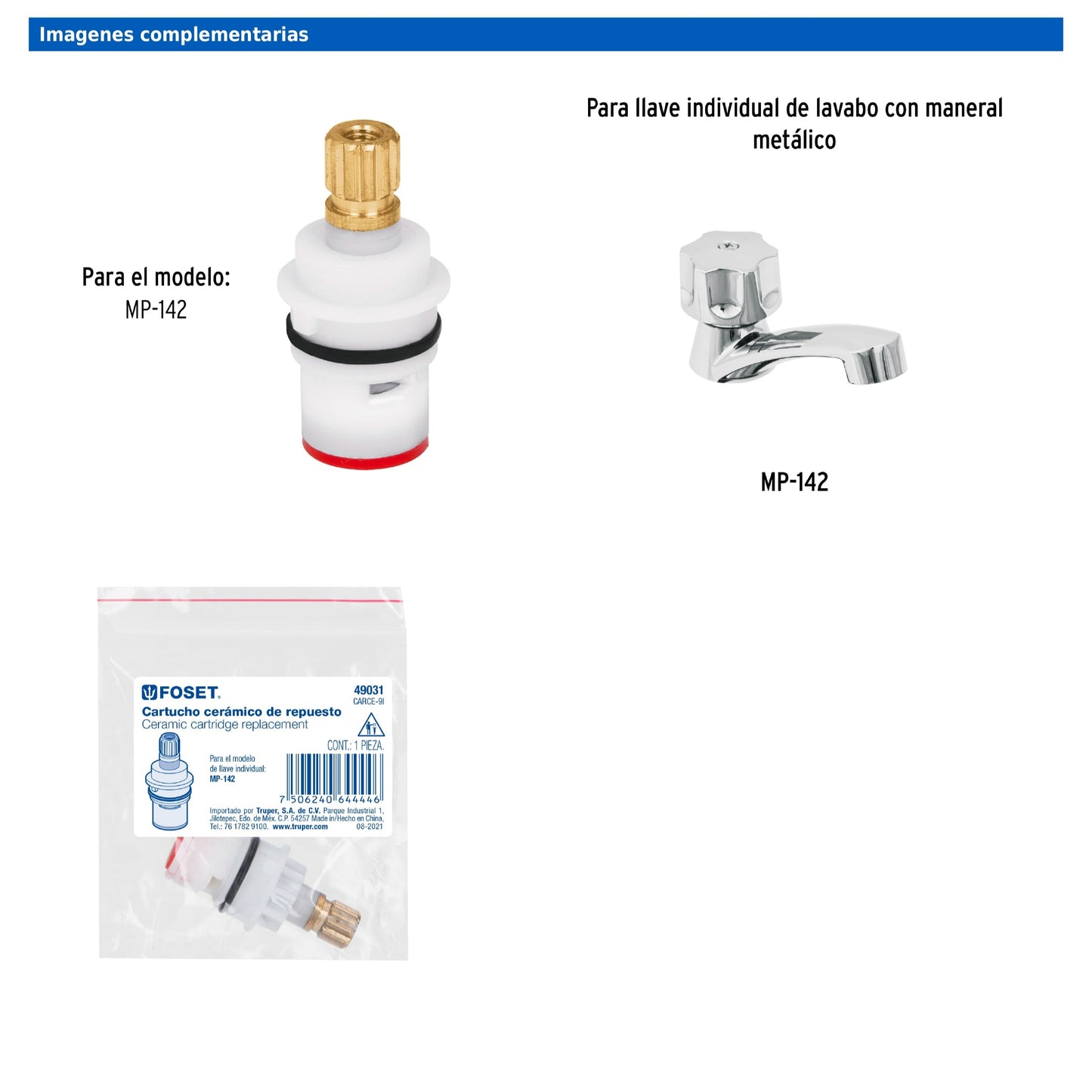 Cartucho cerámico para llave MP-142