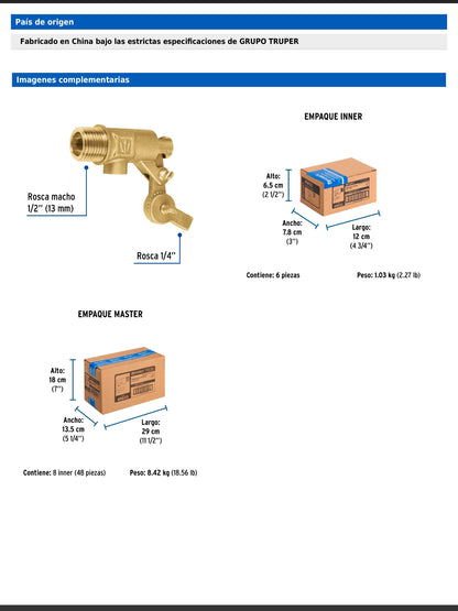 Válvula de flotador de latón 1/2" reforzada