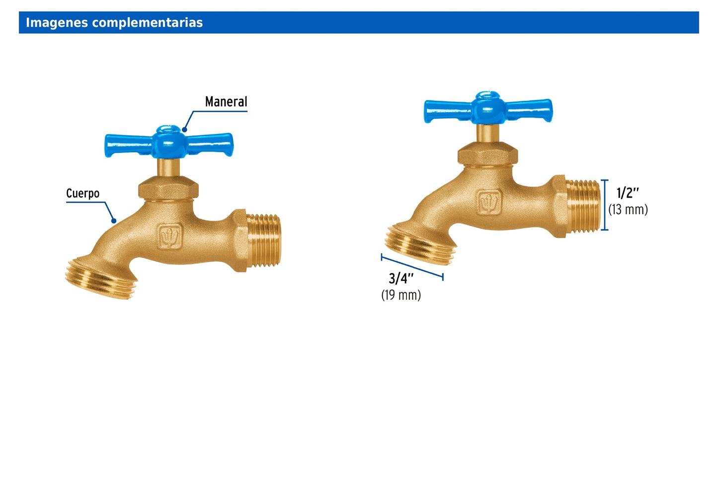 Llave para manguera de latón con entrada de 1/2" y maneral metálico
