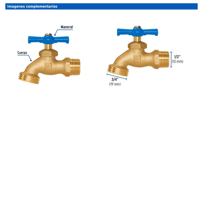 Llave para manguera de latón de 120 g con entrada de 1/2 pulgada en blíster