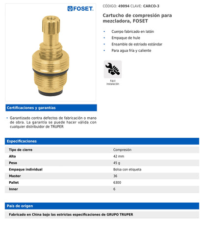 Cartucho de compresión para mezcladora
