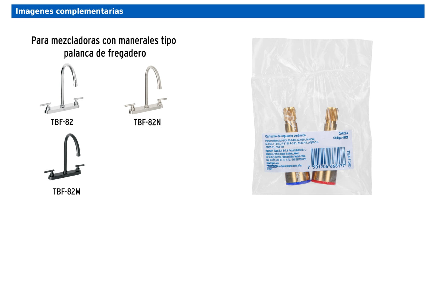 Bolsa con 2 cartuchos cerámicos para mezcladoras