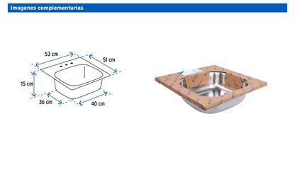 Tarja de empotrar sencilla de 53x51 cm con acabado satín y 3 perforaciones