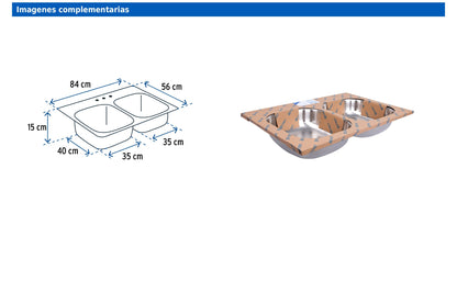 Tarja de empotrar de 84x56 cm con doble tina y acabado satín