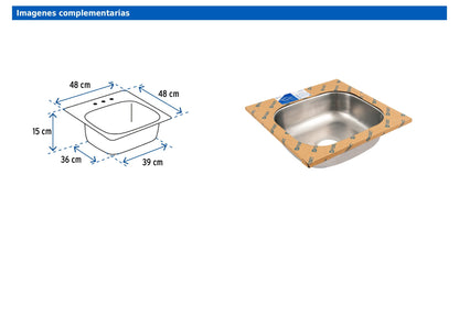 Tarja de empotrar sencilla de 48x48 cm con acabado satín y 3 perforaciones