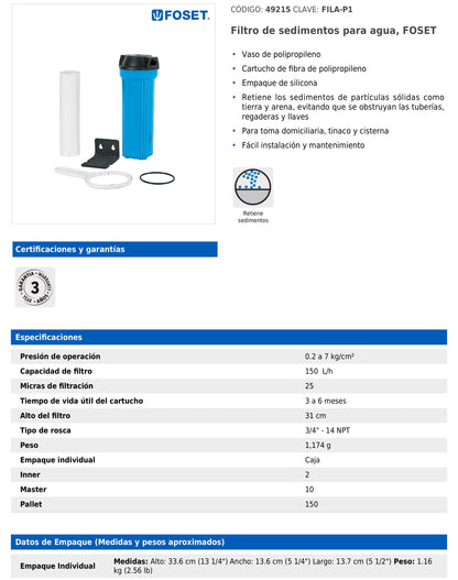 Filtro de sedimentos para agua  FILA-P1