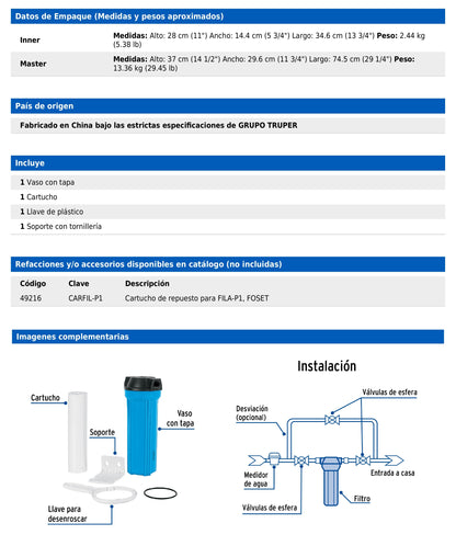 Filtro de sedimentos para agua  FILA-P1