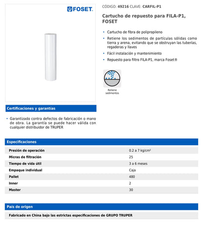 Cartucho de repuesto para filtro FILA-P1