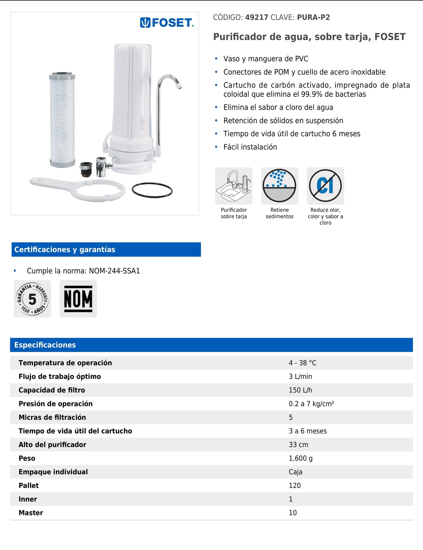 Purificador de agua sobre tarja  PURA-P2