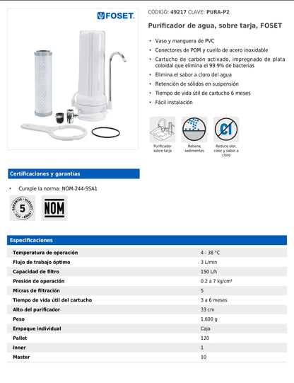 Purificador de agua sobre tarja  PURA-P2