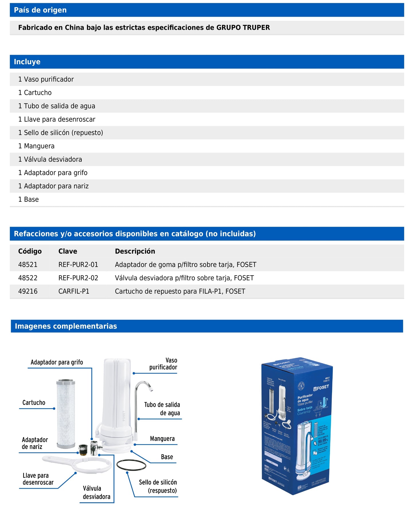 Purificador de agua sobre tarja  PURA-P2