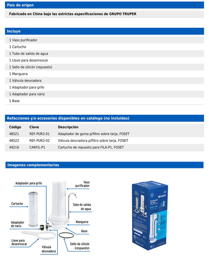 Purificador de agua sobre tarja  PURA-P2