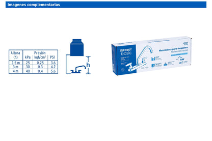 Mezcladora de 8" para fregadero con cuello largo y manerales tipo cono
