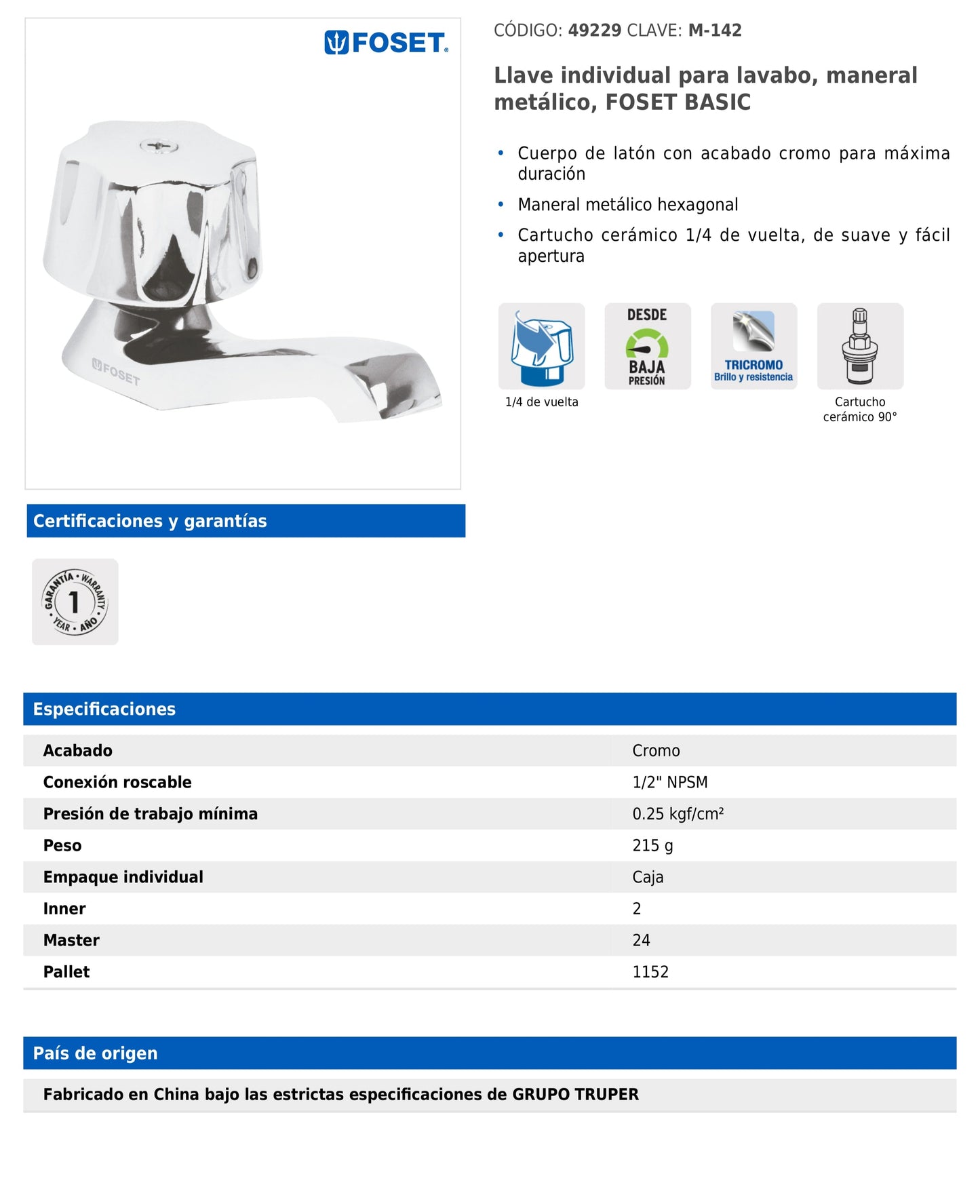 Juego de 2 llaves individuales para lavabo con manerales metálicos y cartucho cerámico