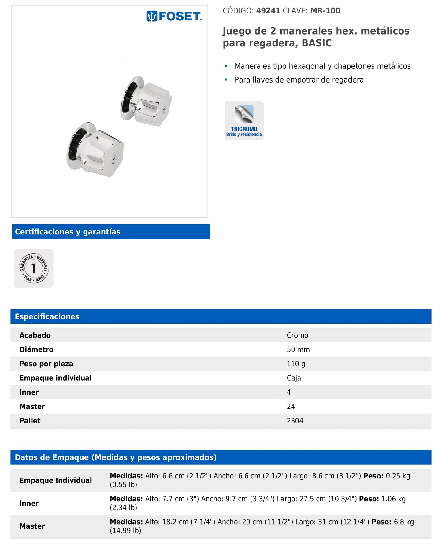 uego de manerales hexagonales metálicos para regadera