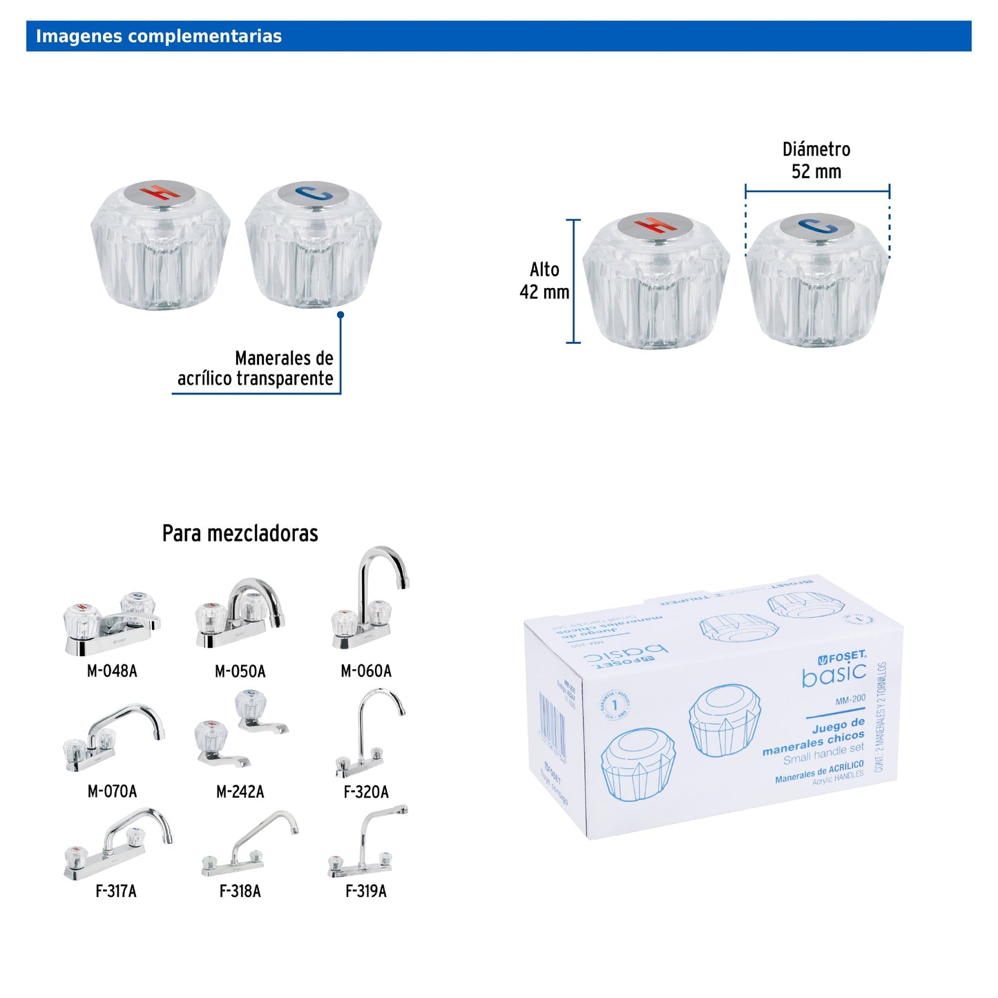 Juego de manerales acrílicos transparentes para lavabo y fregadero