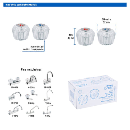 Juego de manerales acrílicos transparentes para lavabo y fregadero