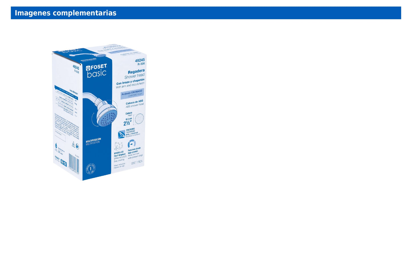 Regadera redonda de 2-1/2" con brazo y chapetón de acero