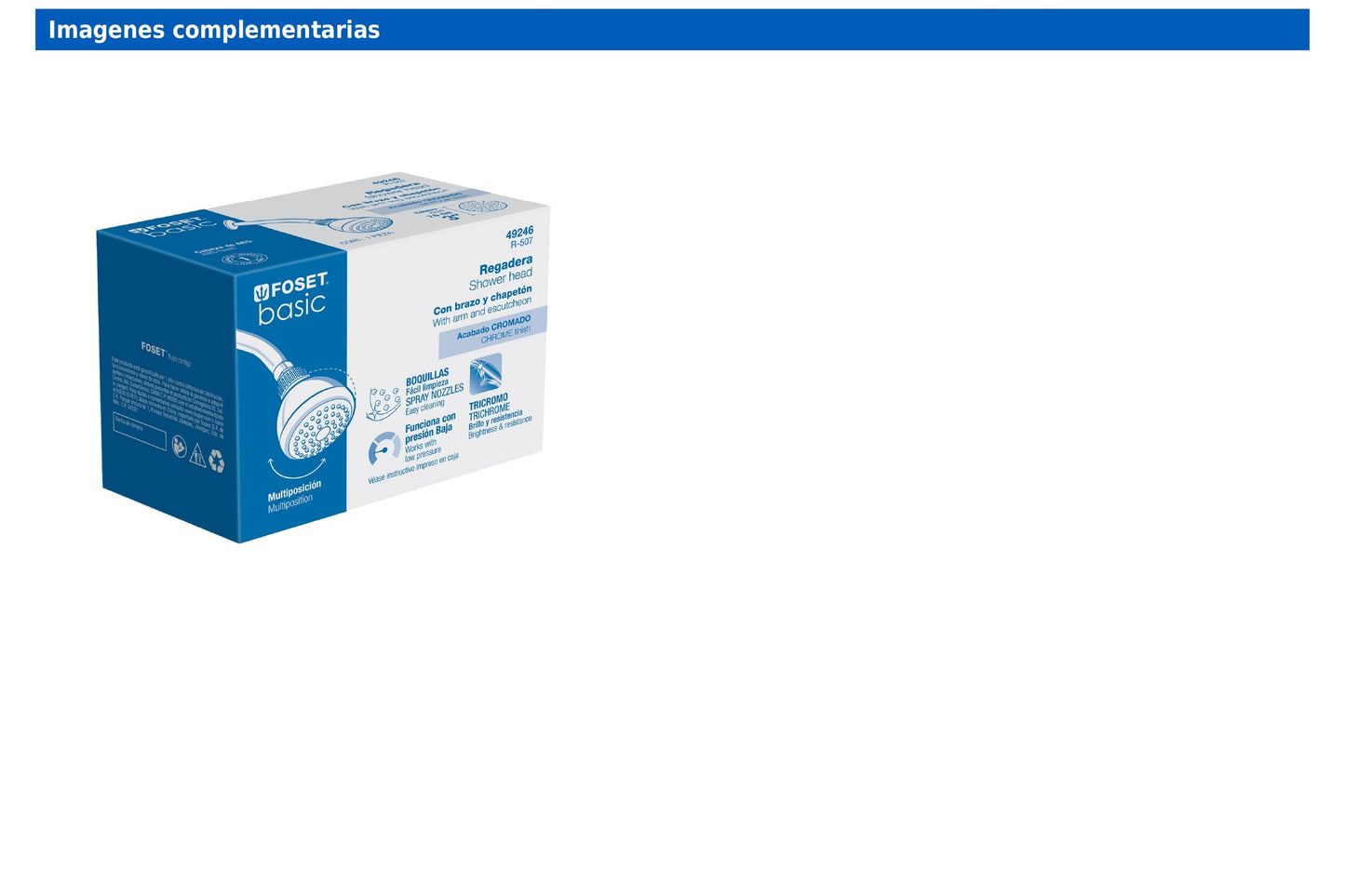 Regadera redonda de 3" con brazo y chapetón de acero