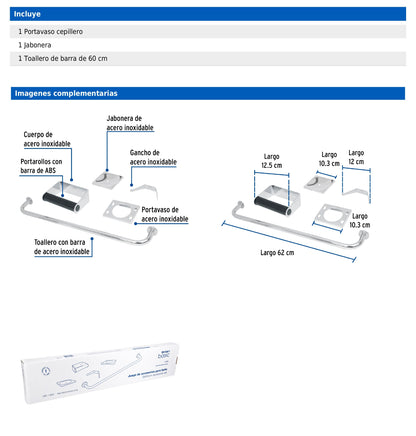 Juego  de 5 accesorios para baño en acero inoxidable