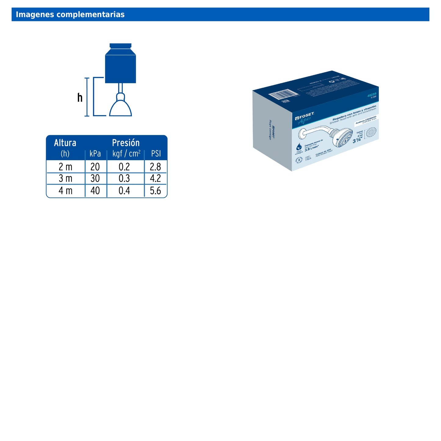 Regadera de 3-1/4" con 5 funciones y brazo cromado