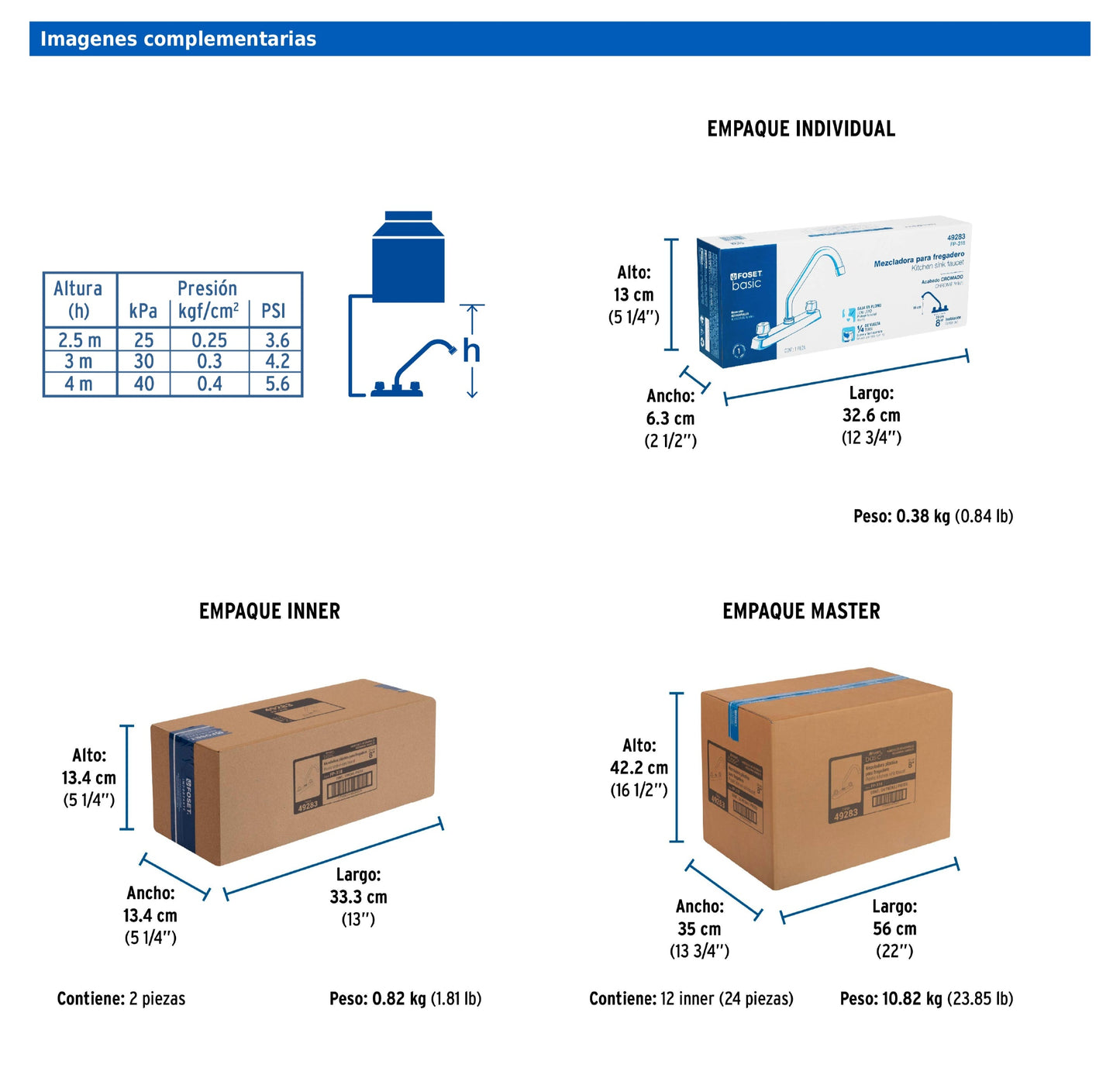 Mezcladora de 8" para fregadero de ABS con cuello largo y manerales hexagonales