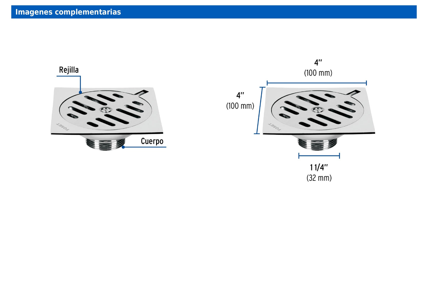 Resumidero Cuadrado Metálico 4" x 4"