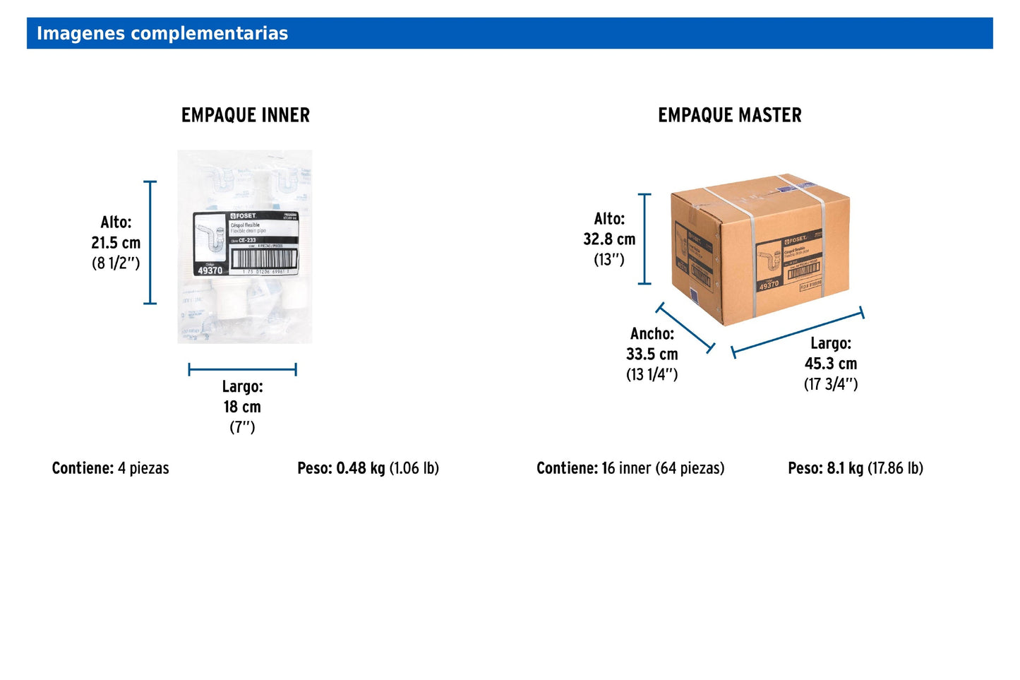 Céspol flexible de 1 1/2" con contrarejilla de 2 1/2" para tarja tipo bar