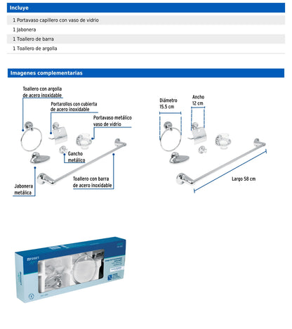 Juego de 6 accesorios para baño metálicos