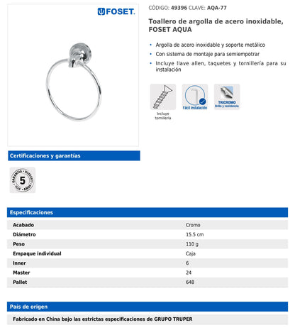 Toallero de argolla con soporte metálico