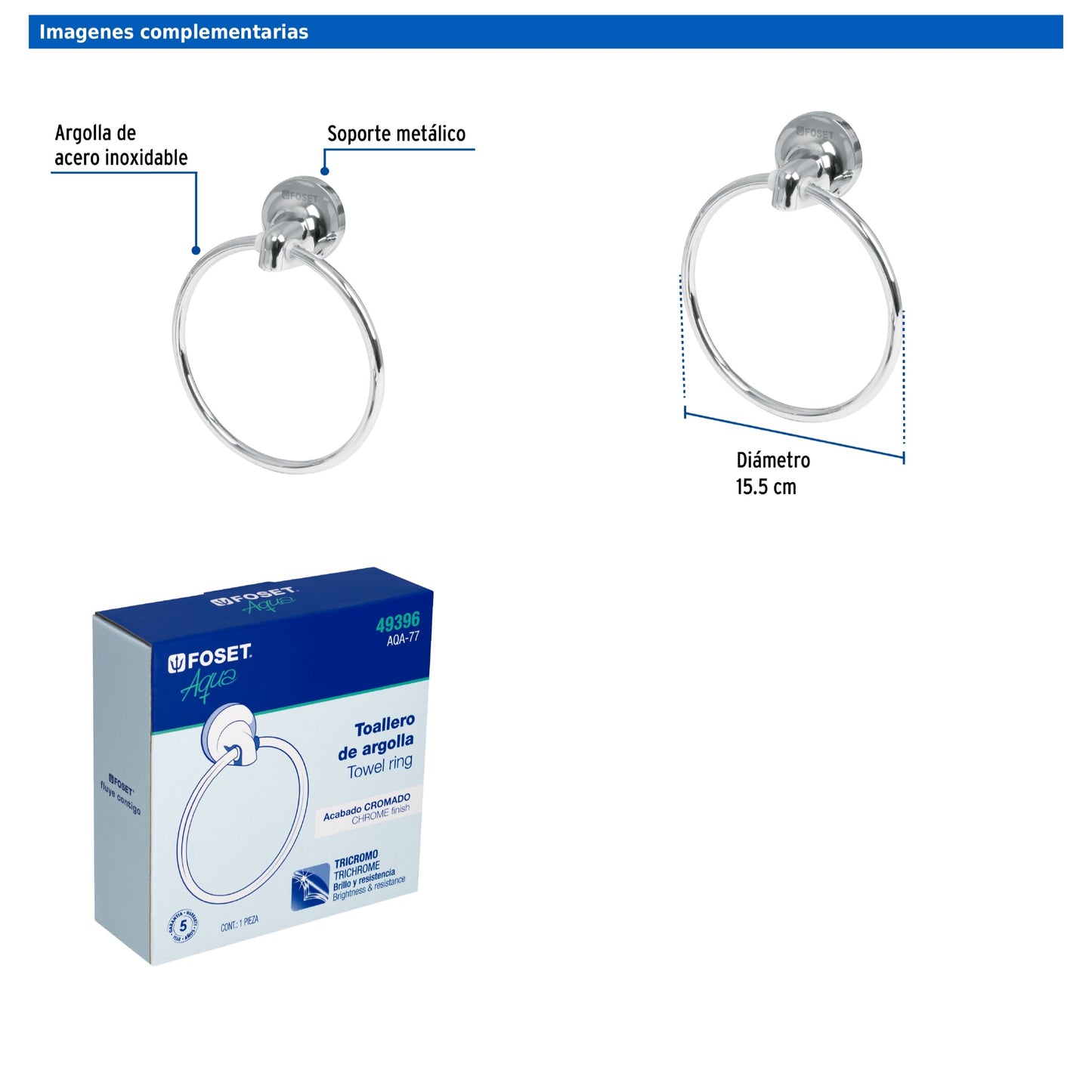 Toallero de argolla con soporte metálico