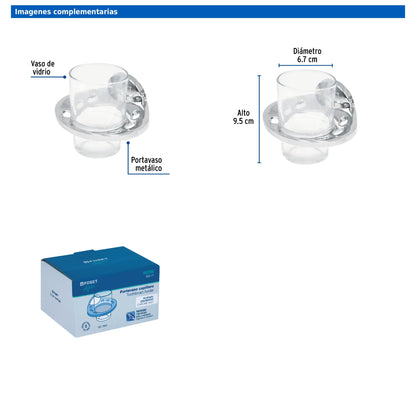 Portavaso cepillero metálico con vaso de vidrio