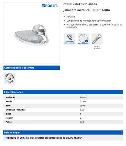 Jabonera metálica con montaje semiempotrar