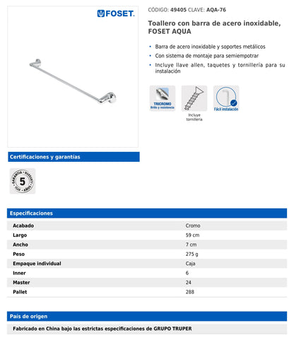 Toallero con barra de acero inoxidable