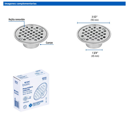 Resumidero de zinc redondo modelo A de 3 1/2 pulgadas
