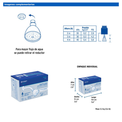 Regadera cónica metálica de 2-1/2" con brazo y chapetón cromados