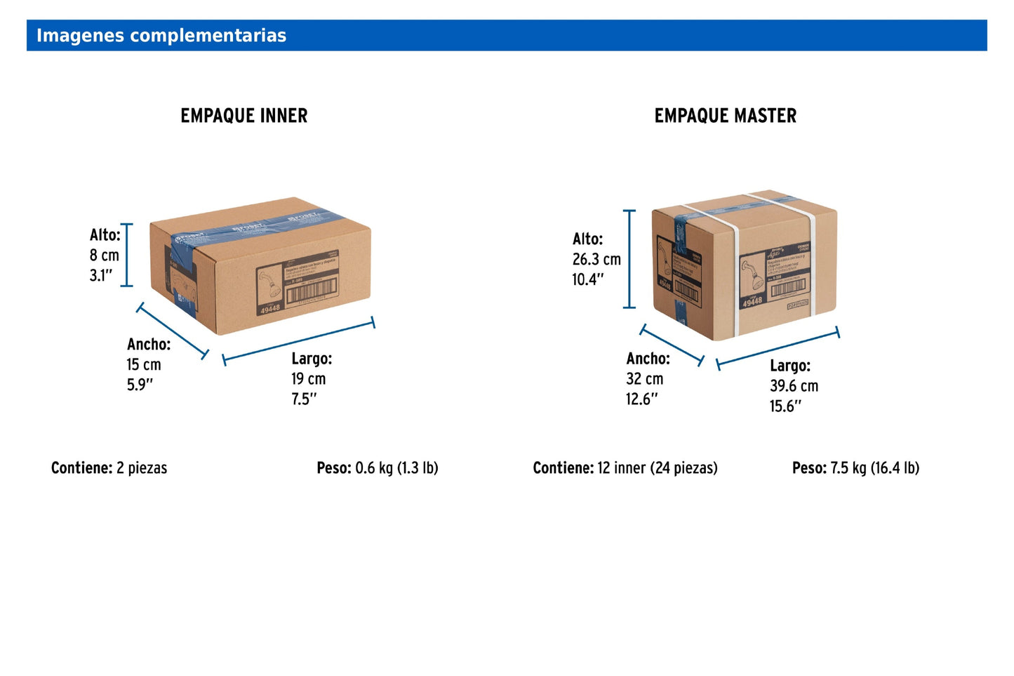 Regadera cónica metálica de 2-1/2" con brazo y chapetón cromados