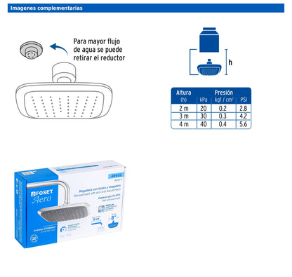 Regadera cuadrada de 8" en ABS con brazo y chapetón cromados